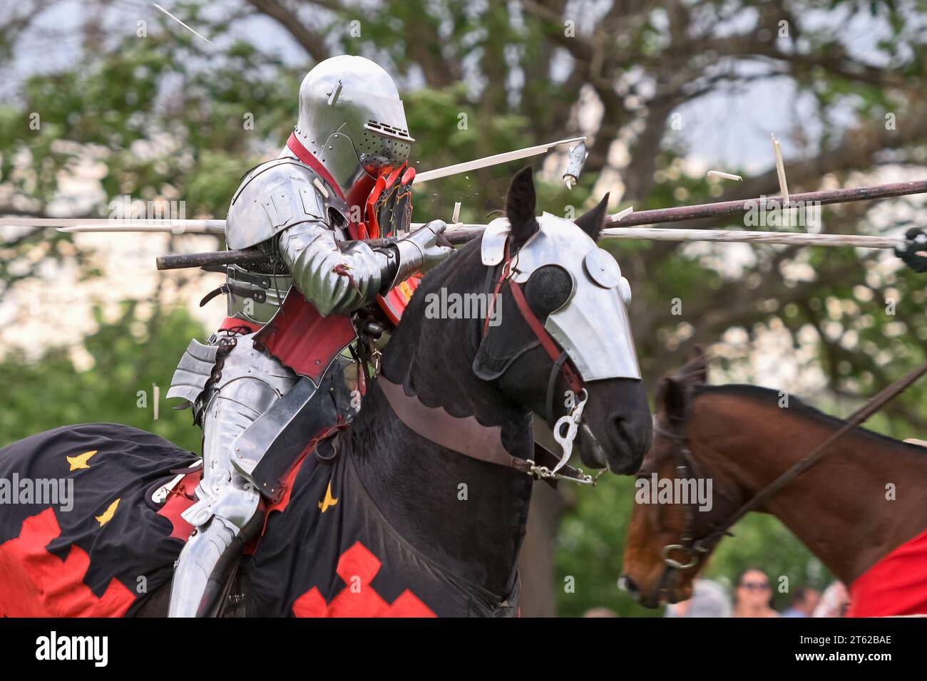 Ritterturnier. Mittelalterliche Ritter während eines Turniers. Ritterwettbewerb. Stockfoto