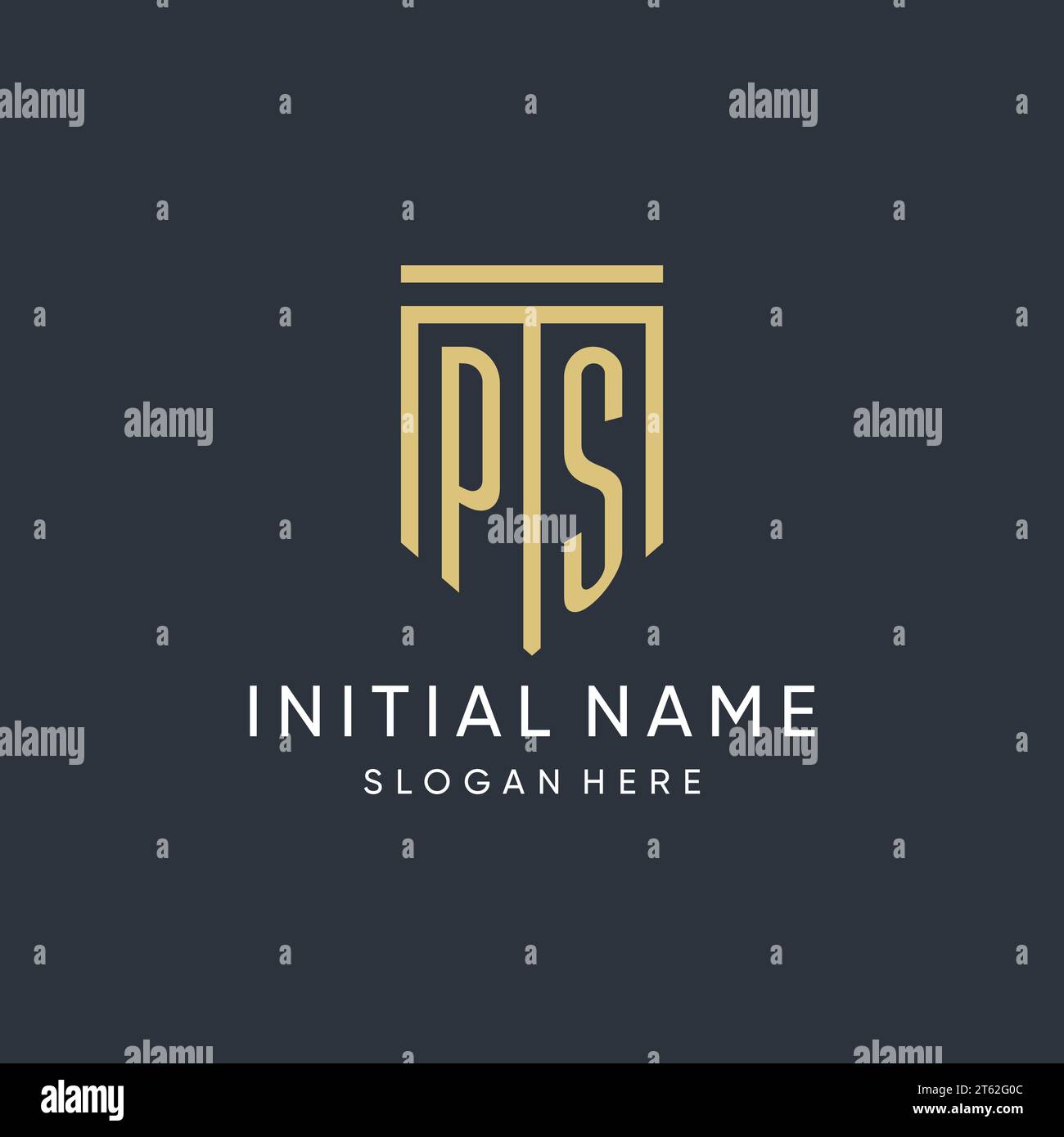 PS-Monogramm mit moderner und luxuriöser Vektorgrafik in Schildform Stock Vektor