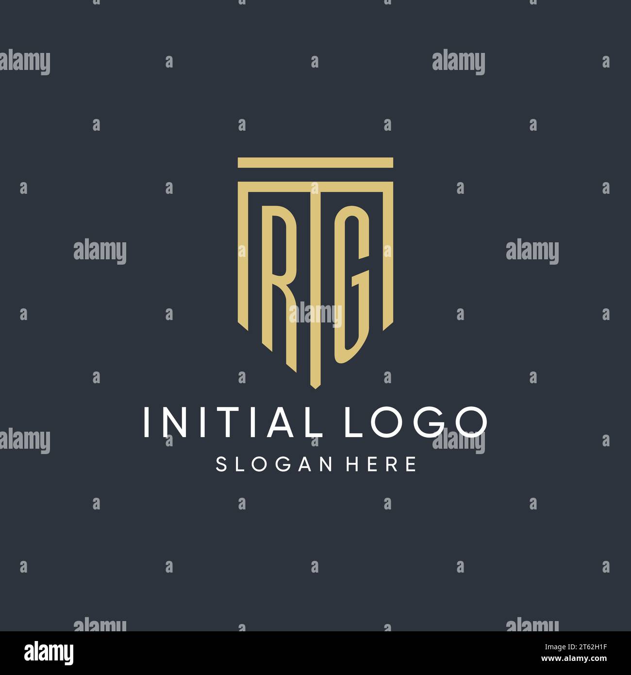 RG-Monogramm mit moderner und luxuriöser Vektorgrafik in Schildform Stock Vektor
