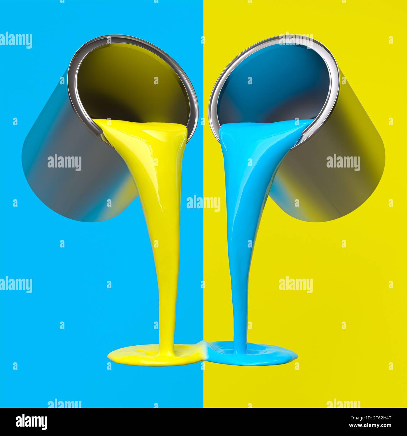 Farbe aus zwei Dosen mit gegenläufigen Hintergrundfarben. 3D-Rendering Stockfoto