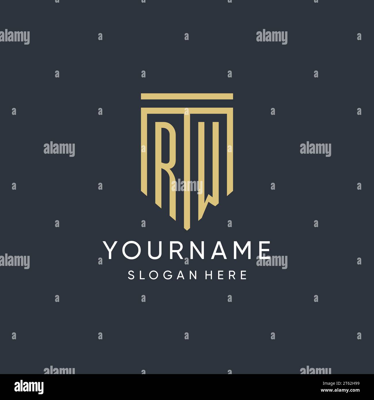 RW-Monogramm mit moderner und luxuriöser Vektorgrafik in Schildform Stock Vektor