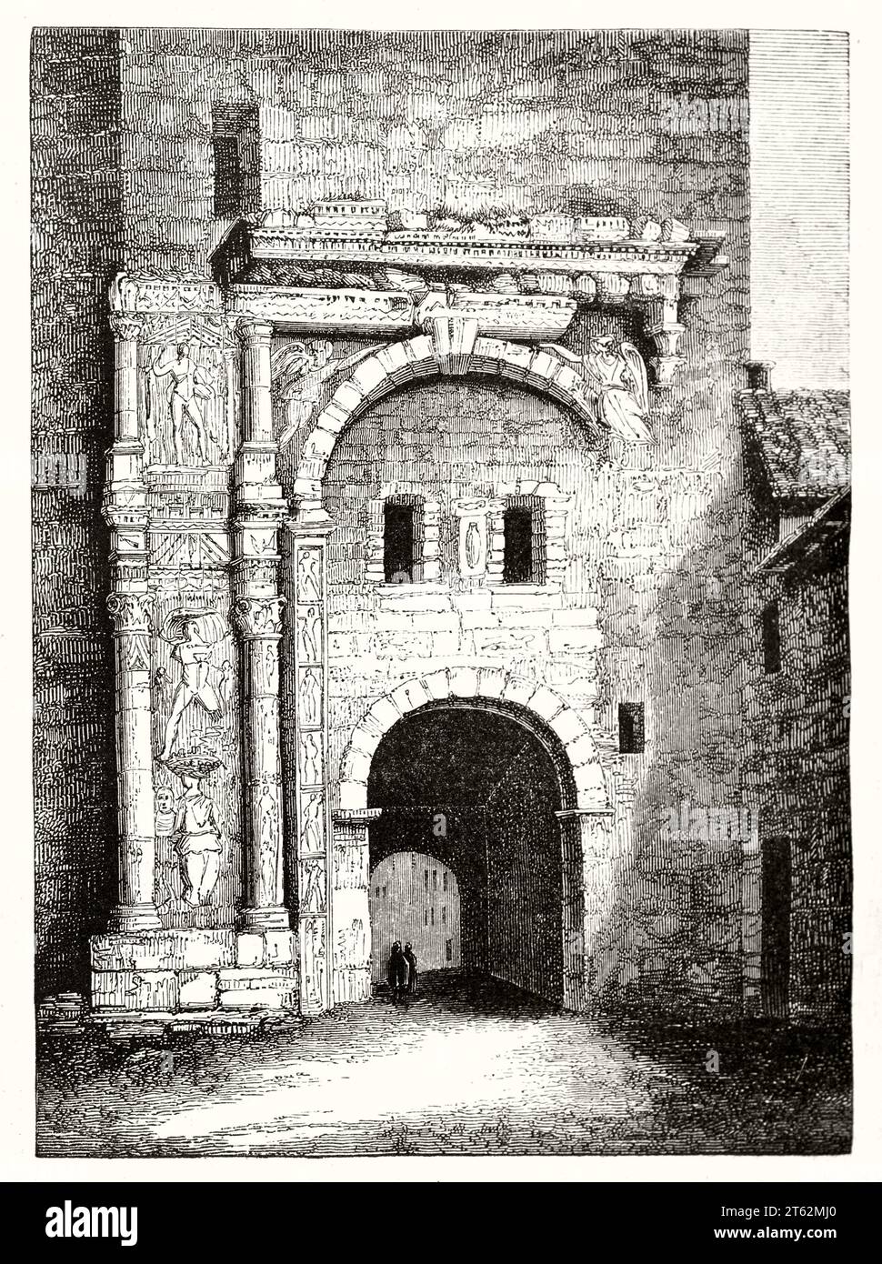 Alte Sicht auf das Schwarze Tor, Besancon, Frankreich. Vom unbekannten Autor, publ. Auf Magasin Pittoresque, Paris, 1849 Stockfoto