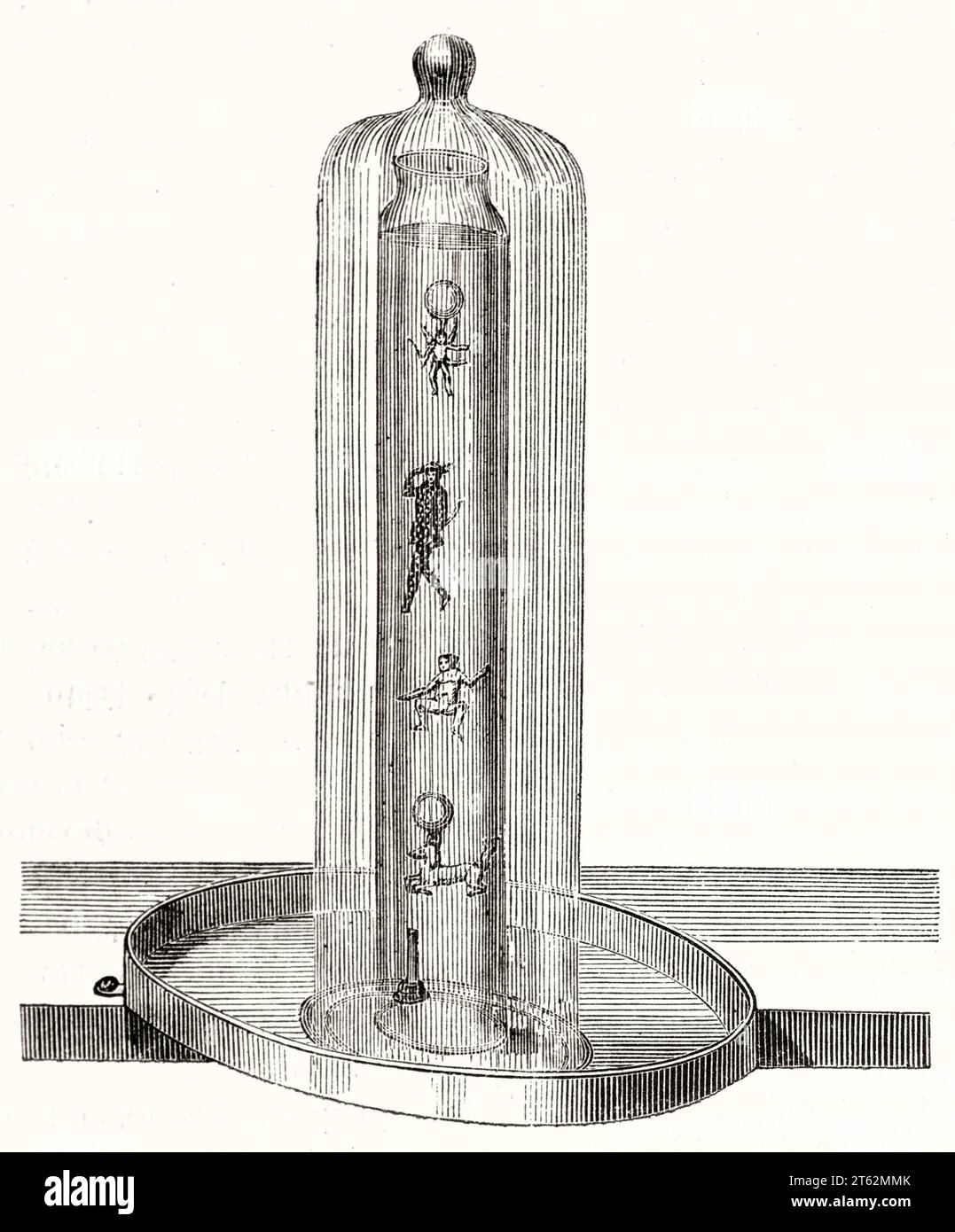 Alte Illustration eines kartesischen Teufelsexperiments. Vom unbekannten Autor, publ. Auf Magasin Pittoresque, Paris, 1849 Stockfoto