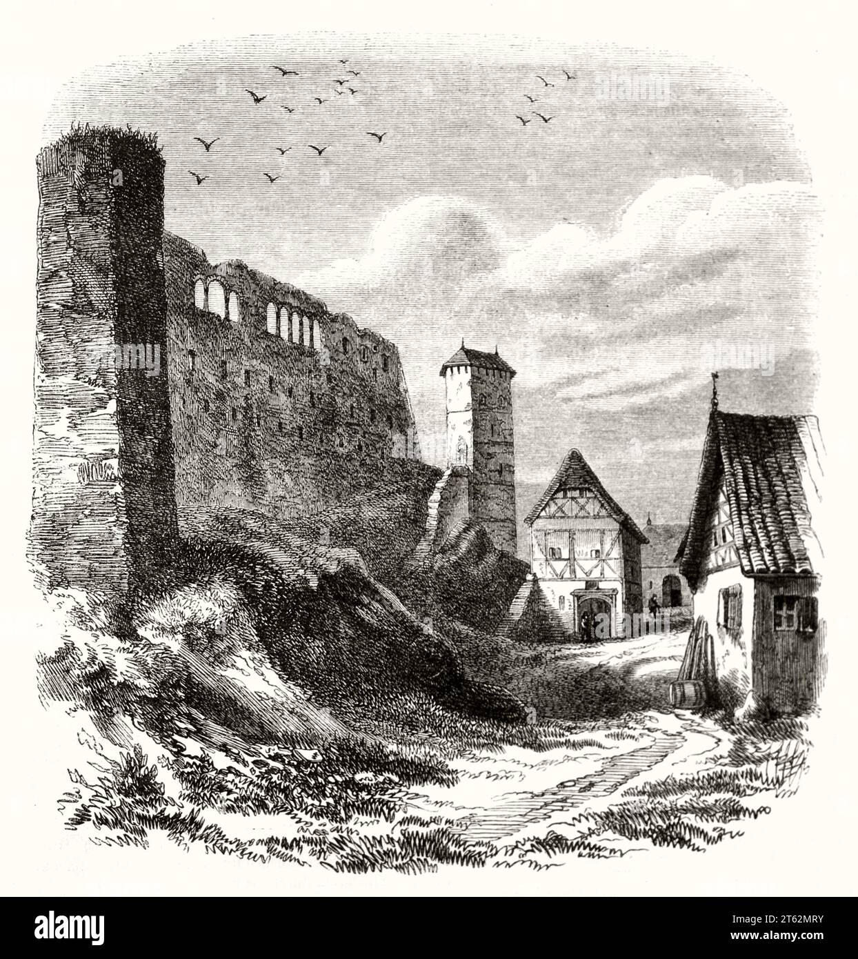 Alte Ansicht des Schlosses d'Egra (Eger Burg), Böhmen, Tschechische Republik. Vom unbekannten Autor, publ. Auf Magasin Pittoresque, Paris, 1849 Stockfoto