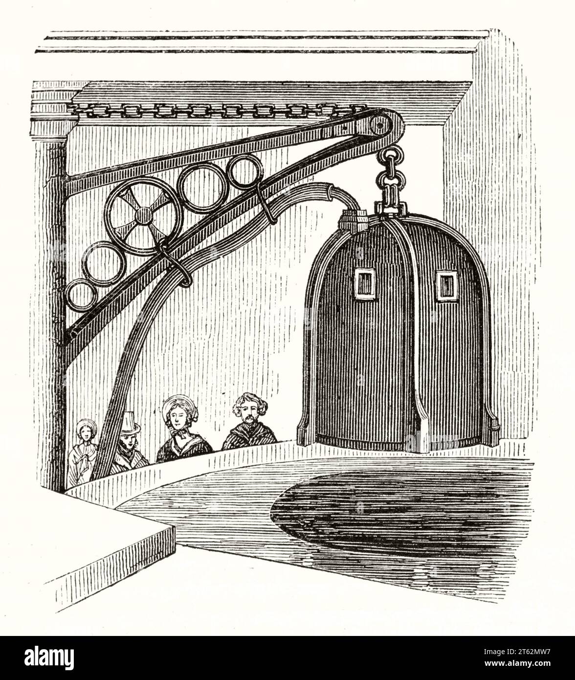 Alte Illustration einer Tauchglocke in der Cornwall Polytechnic Society, London. Vom unbekannten Autor, publ. Auf Magasin Pittoresque, Paris, 1849 Stockfoto