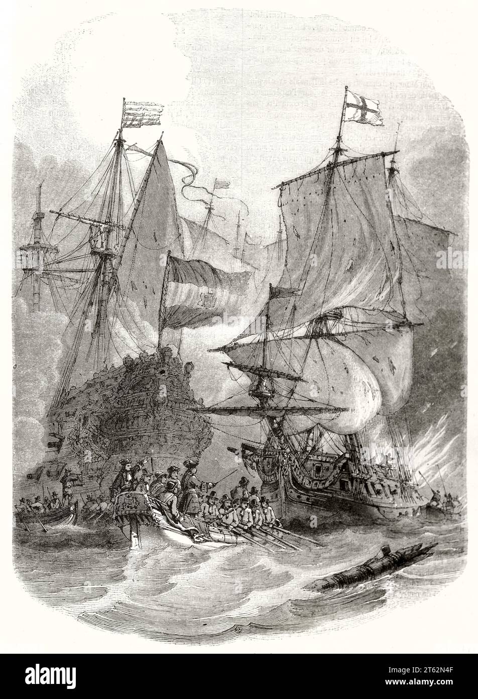 Alte Illustration eines englischen Feuerschiffs. Von Morel-Fatio, publ. Auf Magasin Pittoresque, Paris, 1849 Stockfoto