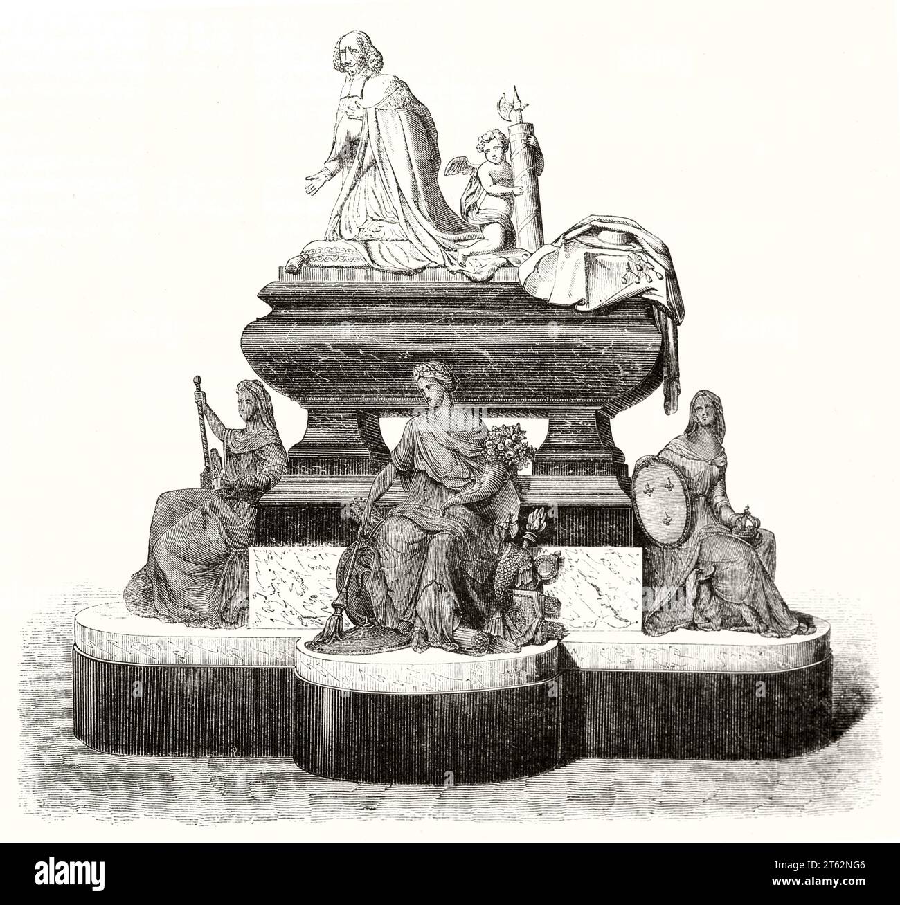 Gravierte Reproduktion des Grabes des Kardinals Mazarin an der Universität Paris. Nach Coisevox, publ. Auf Magasin Pittoresque, Paris, 1849 Stockfoto
