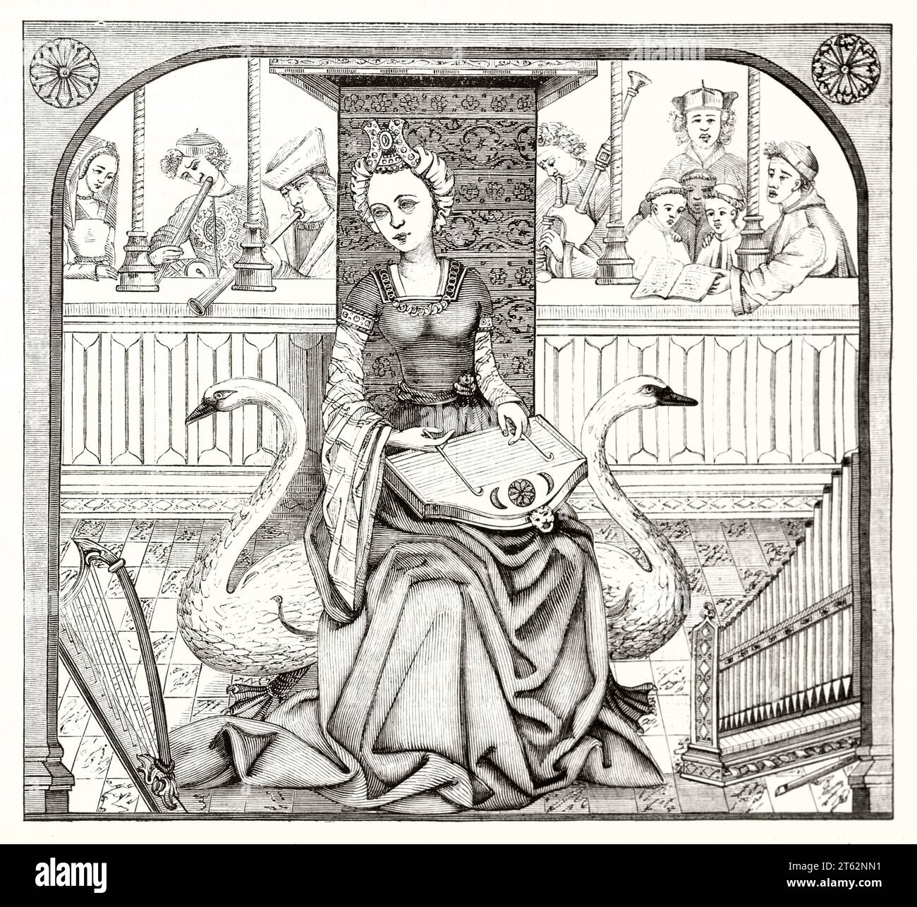 Antike allegorische Darstellung der Musik in der Zeit Karls VIII. Vom unbekannten Autor, publ. Auf Magasin Pittoresque, Paris, 1849 Stockfoto