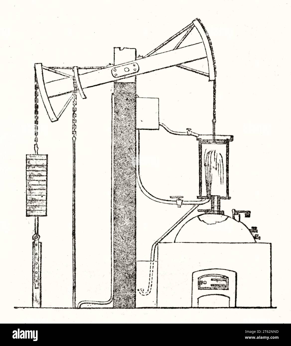 Alte Illustration von Thomas Newcomen atmosphärischem Motor. Pub. Auf Magasin Pittoresque, Paris, 1849 Stockfoto