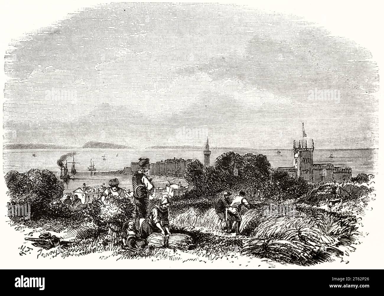 Alte Aussicht auf Saint Peter Port, Guernsey, englischer Kanal. Von Morel-Fatio, publ. Auf Magasin Pittoresque, Paris, 1849 Stockfoto