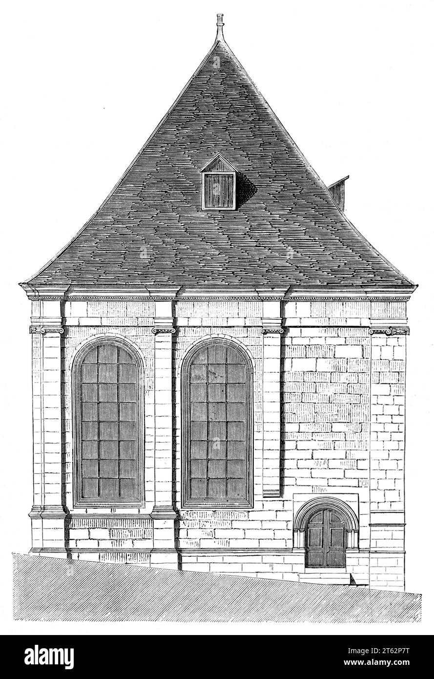 Alte Illustration der Saint-Thomas-Schule in Paris (abgerissen im 19. Jahrhundert). Von Lenoir, publ. Auf Magasin Pittoresque, Paris, 1849 Stockfoto