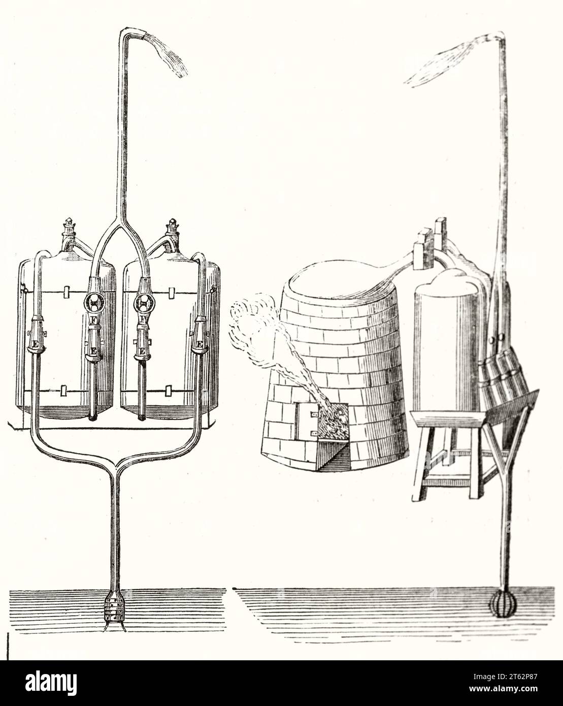 Alte Illustration der Thomas Savery Dampfmaschine. Pub. Auf Magasin Pittoresque, Paris, 1849 Stockfoto