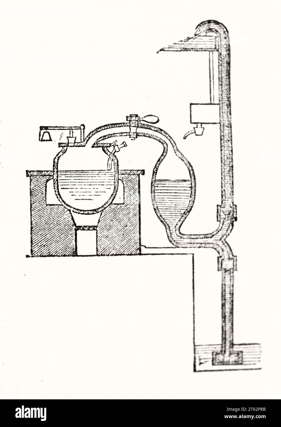 Alte Illustration der Thomas Savery Dampfmaschine. Pub. Auf Magasin Pittoresque, Paris, 1849 Stockfoto