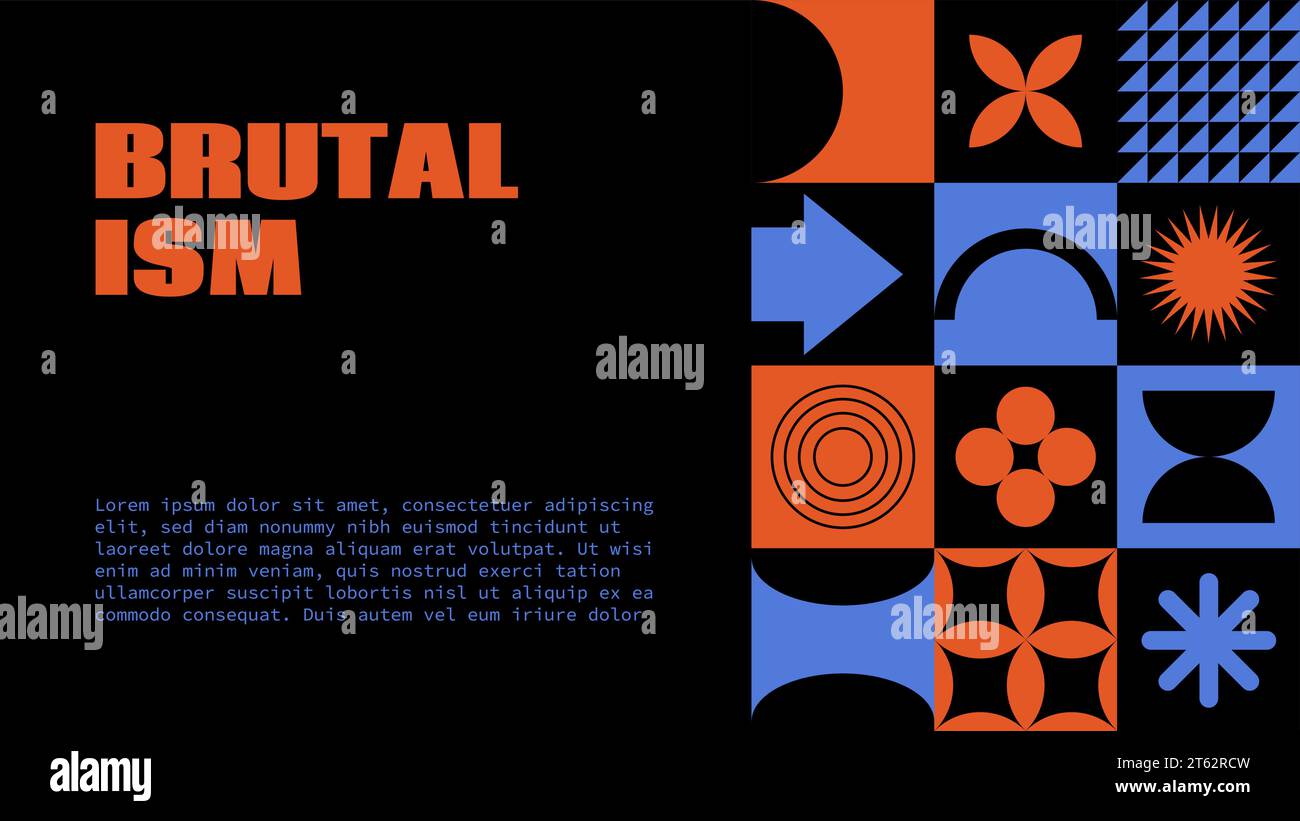 Präsentationsvorlage für Brutalismus. Vektor abstrakte minimale geometrische Formen Retro-Hintergrund für Banner, Kopfzeile Stock Vektor