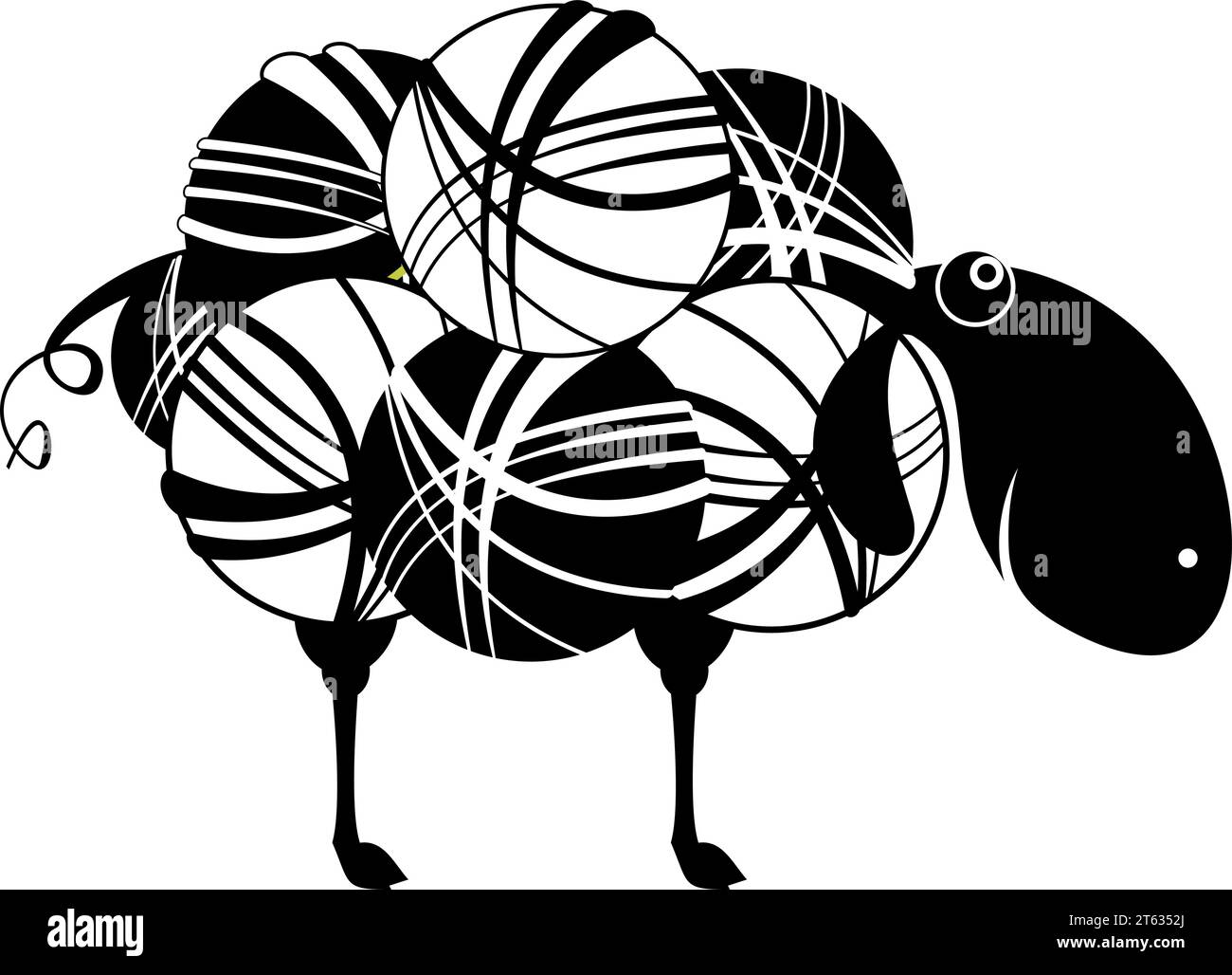 Schafwolle. Schafe aus Wollkugeln. Originales süßes Schaf aus Wollkugeln. Konzeptabbildung. Schwarz-weiß Stock Vektor