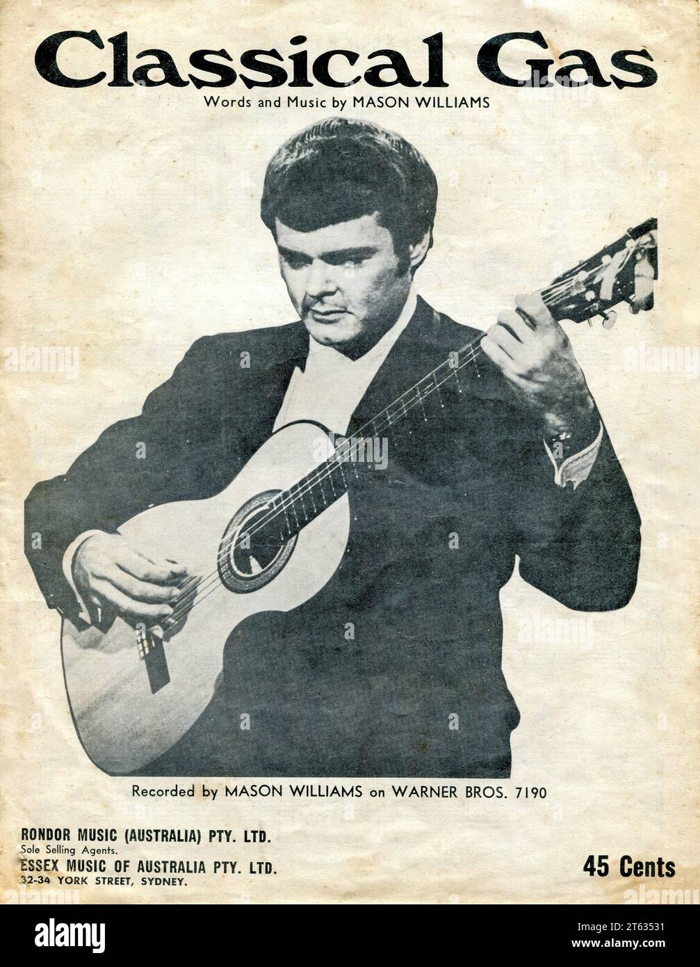 Ein australischer Druck des 1968 erschienenen Notencovers von Classical Gas, einem Instrumentalstück, das vom amerikanischen Gitarristen Mason Williams komponiert und gespielt wurde Stockfoto