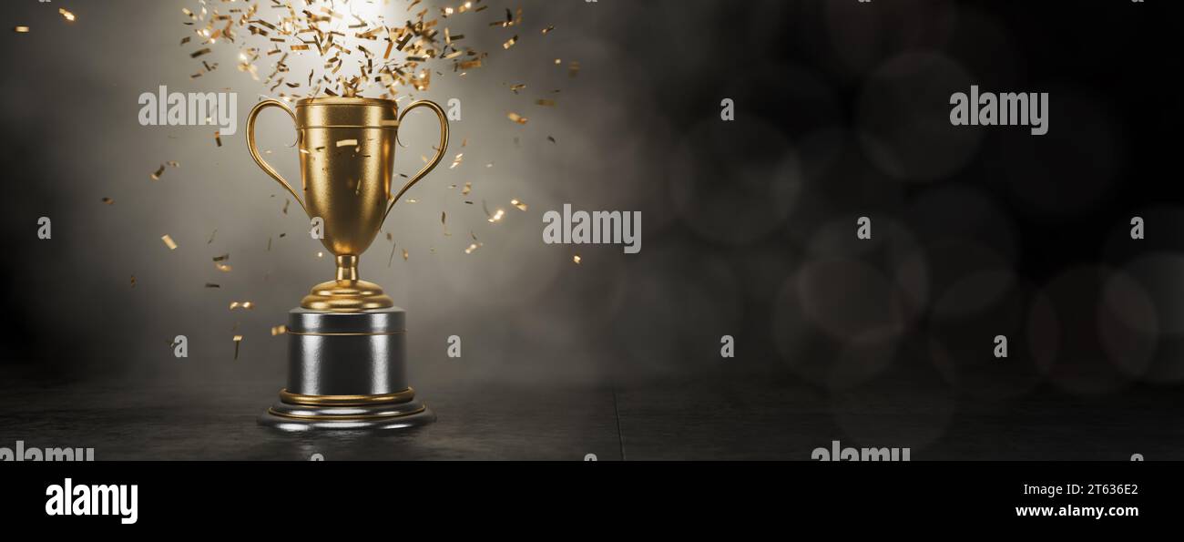 Sieg. Zielerreichungskonzept. Der erste Platz in einem Computerspiel. Siegerpokal. Erfolge. Trophäenpreis „Best in Class“. Top Performance Award. Winn Stockfoto