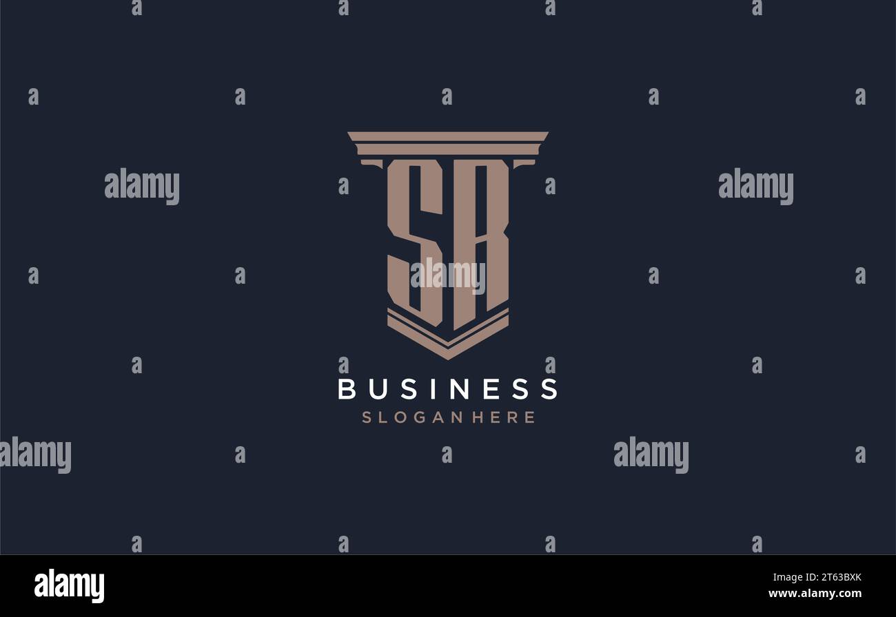 SR Initial Logo im Säulenstil, Inspiration für Designideen für das Logo der Luxuskanzlei Stock Vektor