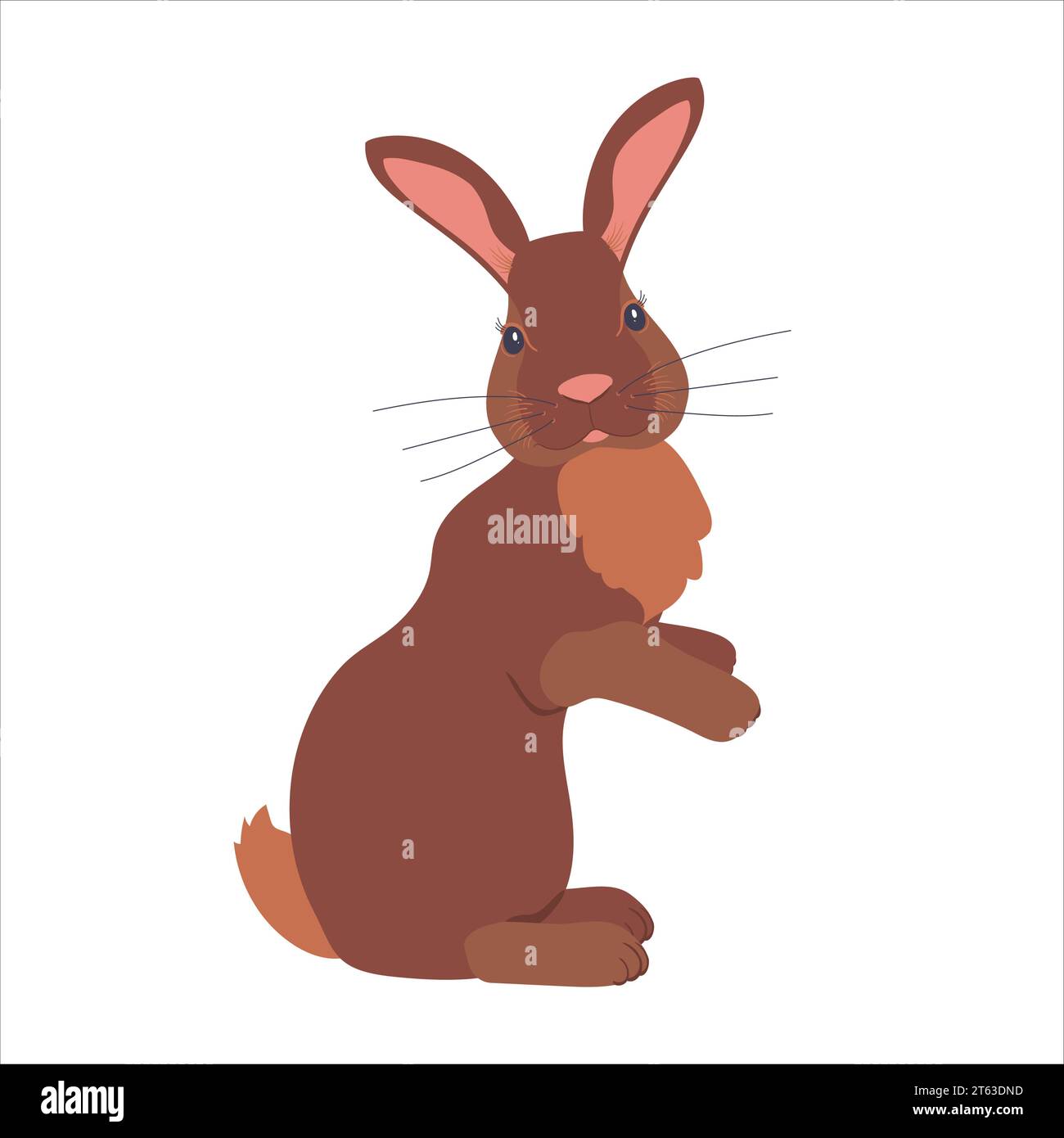 Ein attraktives braunes Kaninchen auf weißem Hintergrund. Designergrafiken für Kaninchen zum Drucken auf Einladungen und Urlaubsposter. Osterhase. Vec Stock Vektor