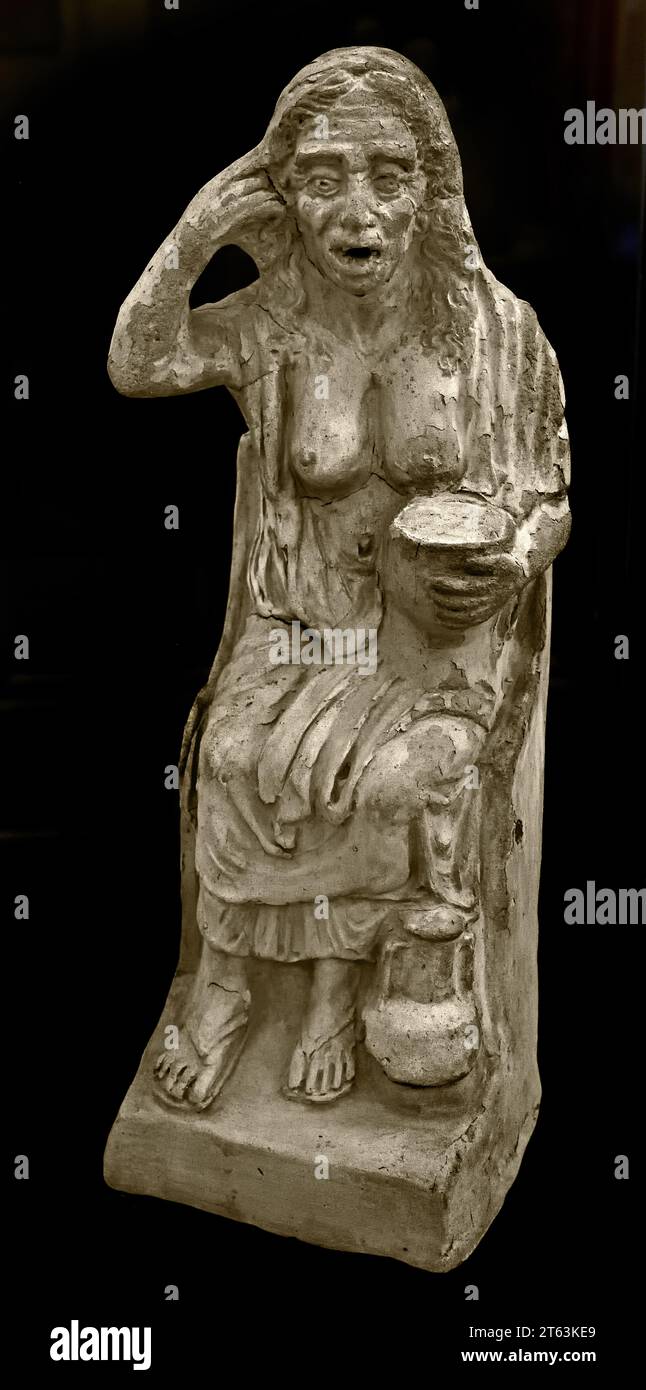 Betrunkene alte Frau (1. Jahrhundert n. Chr.) aus Pompeji-Haus von Pupius, Terrakotta. Nationales Archäologisches Museum von Neapel Italien. Stockfoto