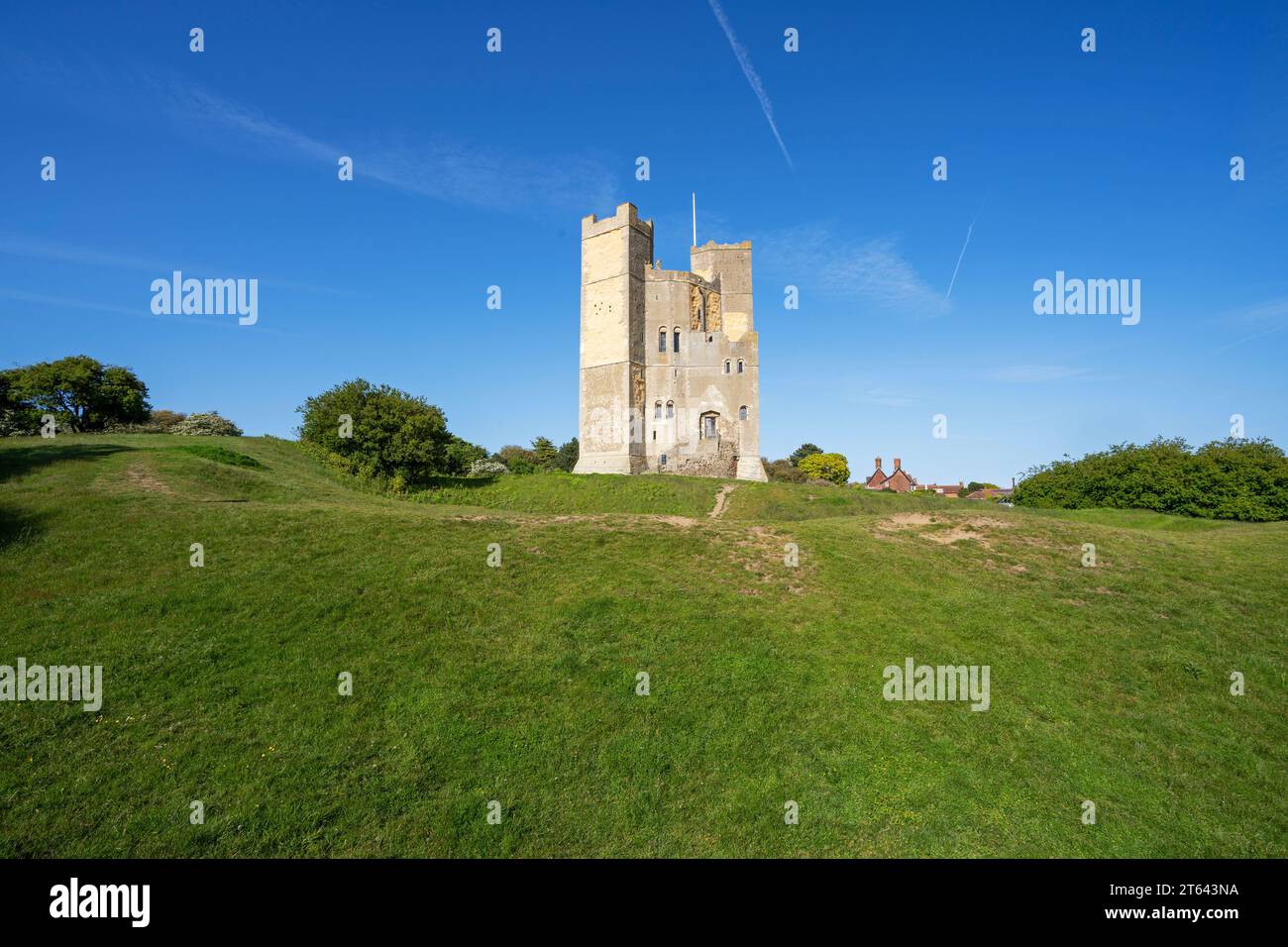 Gelbes Rendering zum Steinbauprojekt, Orford Castle, Suffolk, England, Großbritannien Stockfoto