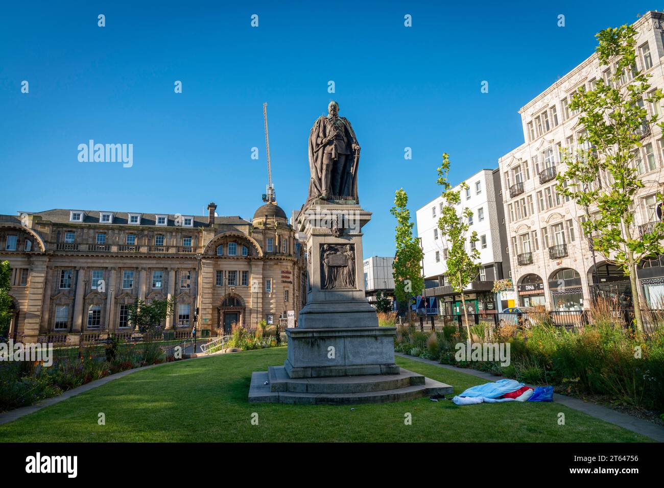 Rough Sleeper am Fitzalan Square, Sheffield Stockfoto