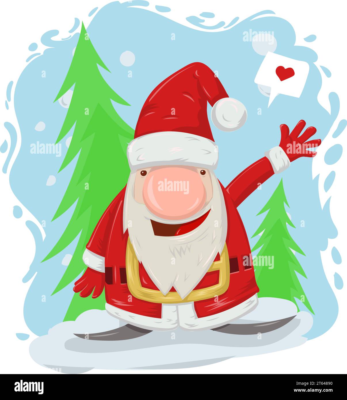 Weihnachtspostkarte des süßen Weihnachtsmanns mit Weihnachtsbaum. Vektorabbildung Stock Vektor