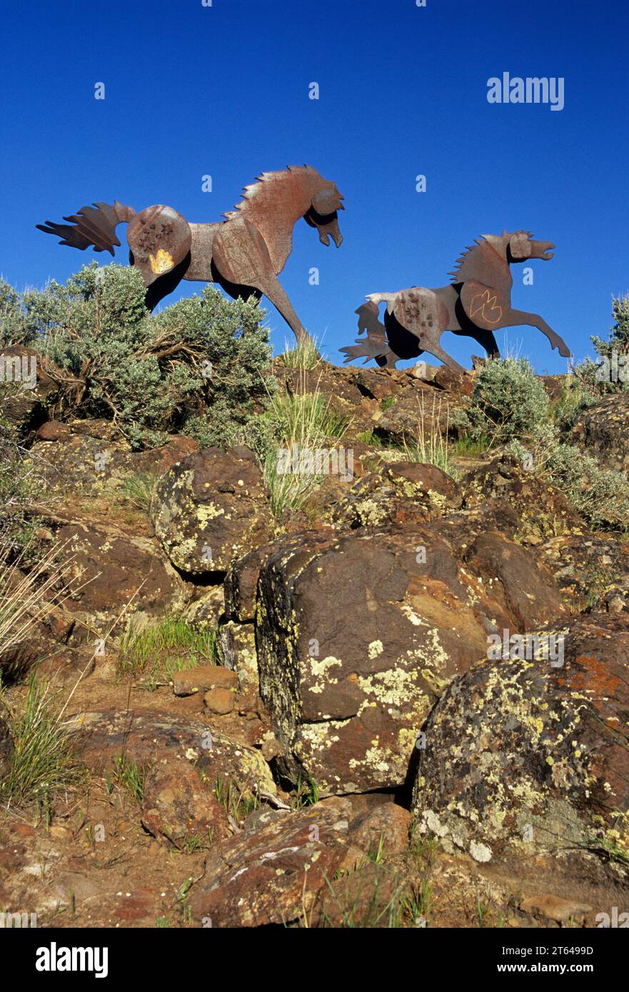 Großvater Kürzungen Loose die Ponys Skulptur, Vantage, Grant County, Washington Stockfoto