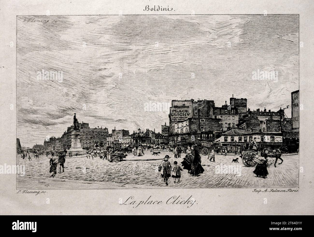La Place Clichy - acquaforte - Giovanni Boldini - 1874 - collezione privata Stockfoto