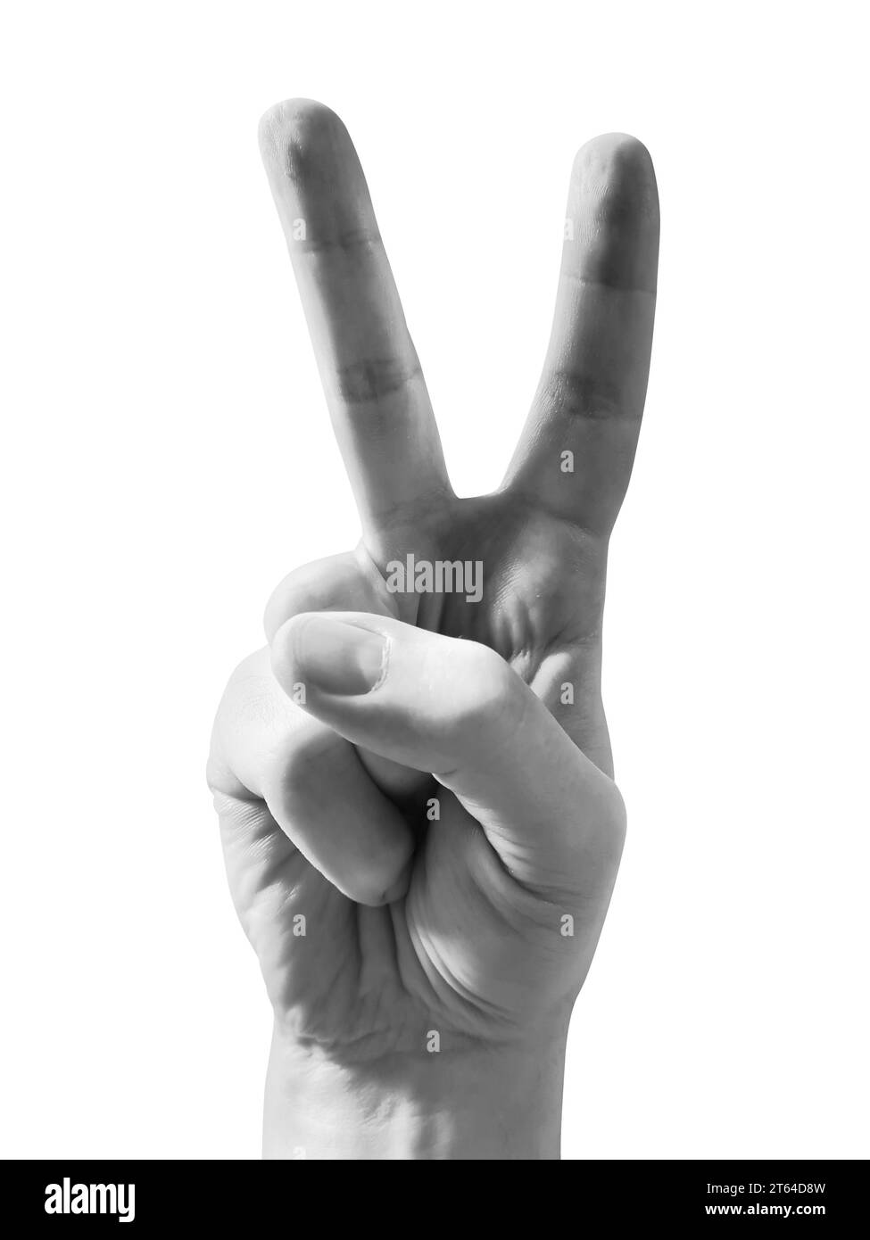 Menschliche Hand zeigt zwei Finger - Friedenszeichen Stockfoto