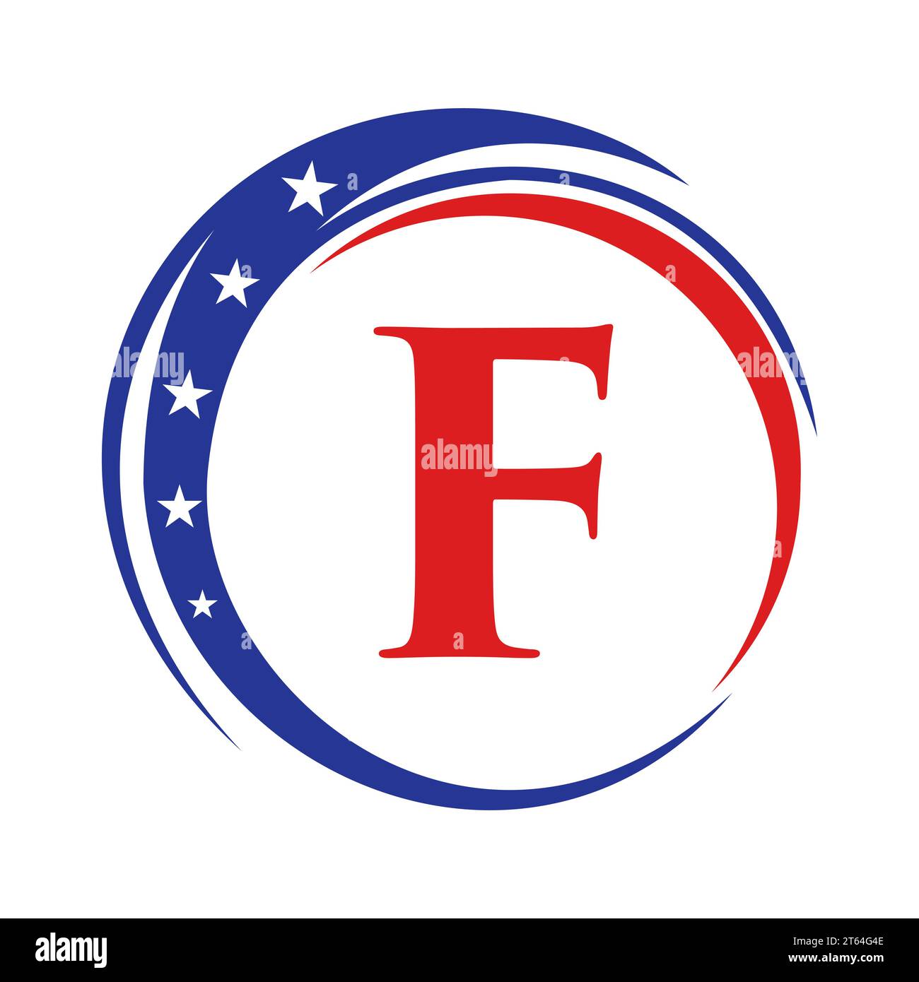 Letter F America Logo USA Flag. Patriotisches amerikanisches Logodesign auf Vorlage mit Buchstabe F Stock Vektor