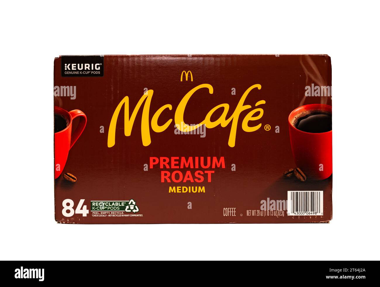 Abbildung: Große Schachtel Keurig McCafe Premium Röstkaffee mit mittlerer Mischung in recycelbaren K-Cup Pads Stockfoto