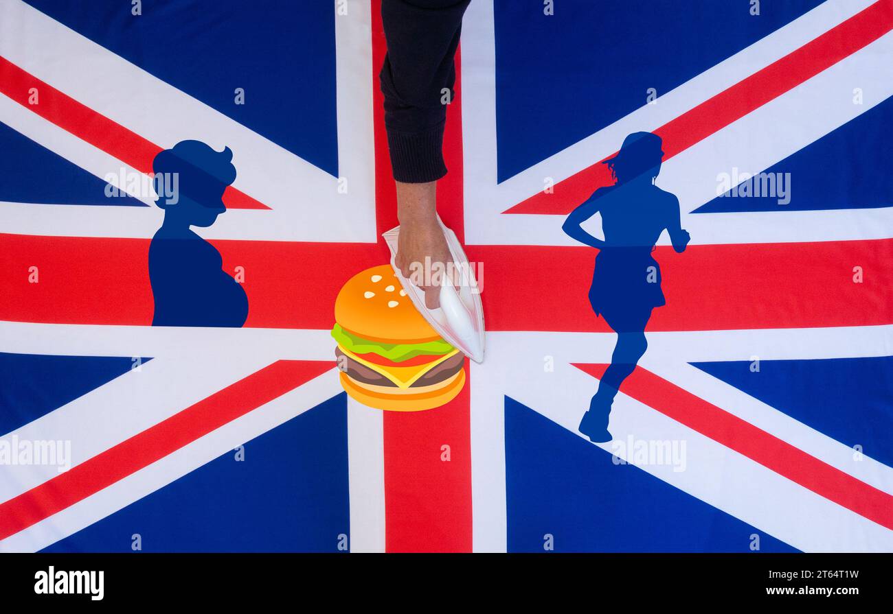 UK Gesundheit, Adipositas, Kind, Kinder Adipositas, Bewegung, NHS-Kosten, Verbot von Junk Food... Konzept Stockfoto