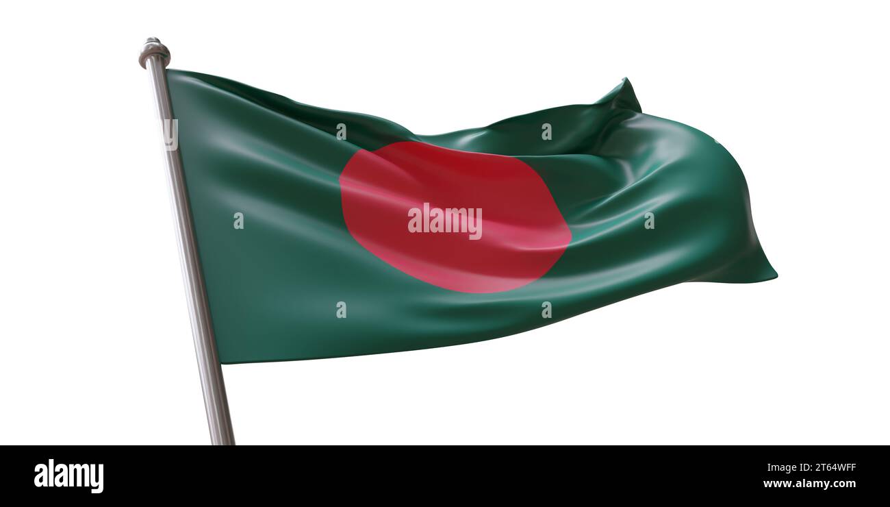 Bangladesch-Flagge winkt isoliert auf weißem, transparentem Hintergrund Stockfoto