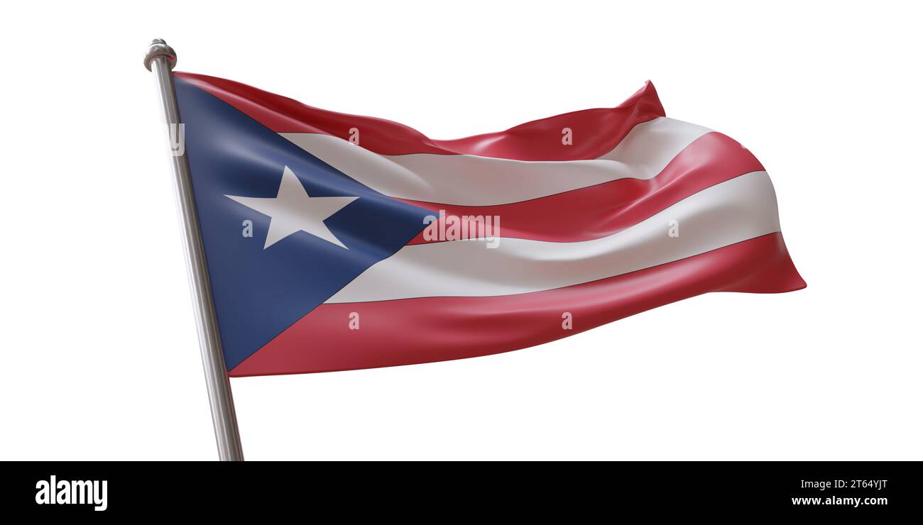 Puerto-Rico-Flagge, die isoliert auf weißem transparentem Hintergrund winkt, Stockfoto