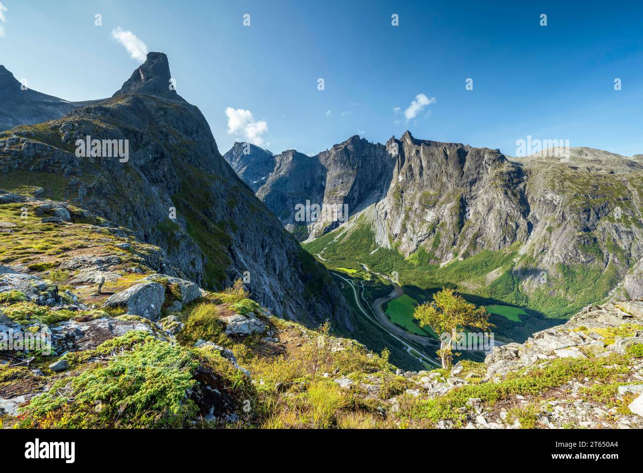 Romsdalshornet Berg und Romsdalen Tal, Rauma Fluss, Andalsnes, mehr og Romsdal, Norwegen Stockfoto
