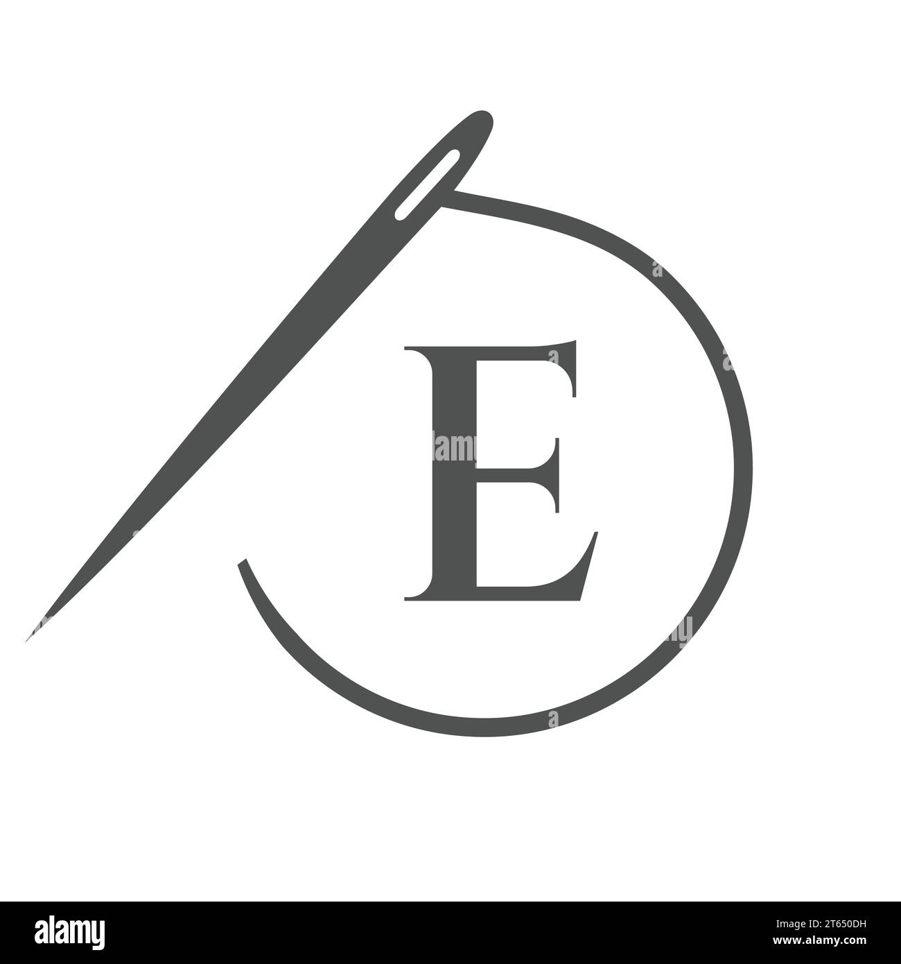 Letter E Tailor Logo, Nadel und Gewinde Logotype für Kleidung, Stickerei, Textil, Mode, Tuch, Material Stock Vektor