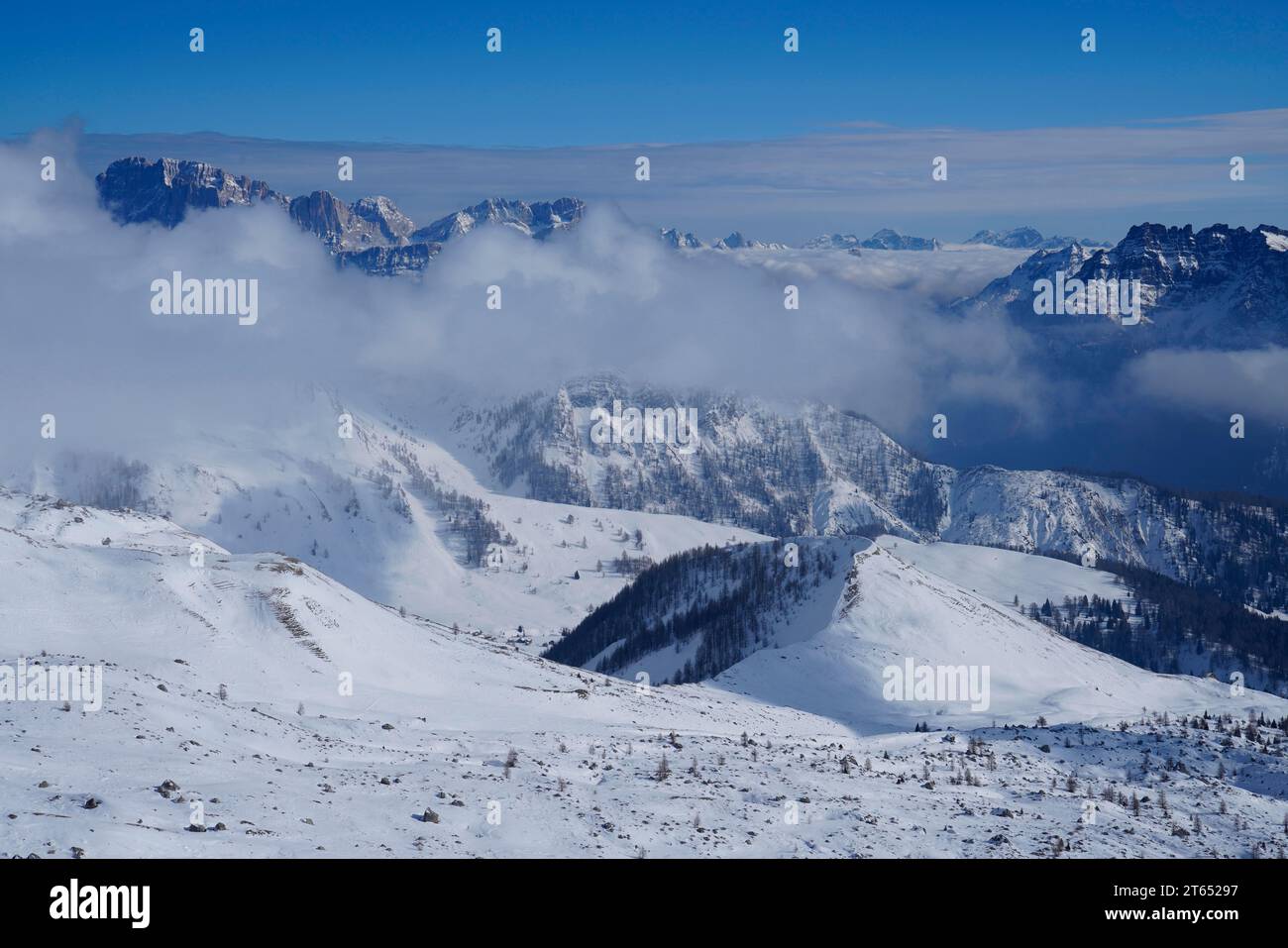 Passo San Pellegrino-Falcade, Tre Valli, Pala-Gruppe, Dolomitengruppe, Provinzen Belluno, Falcade, Belluno, Italien Stockfoto