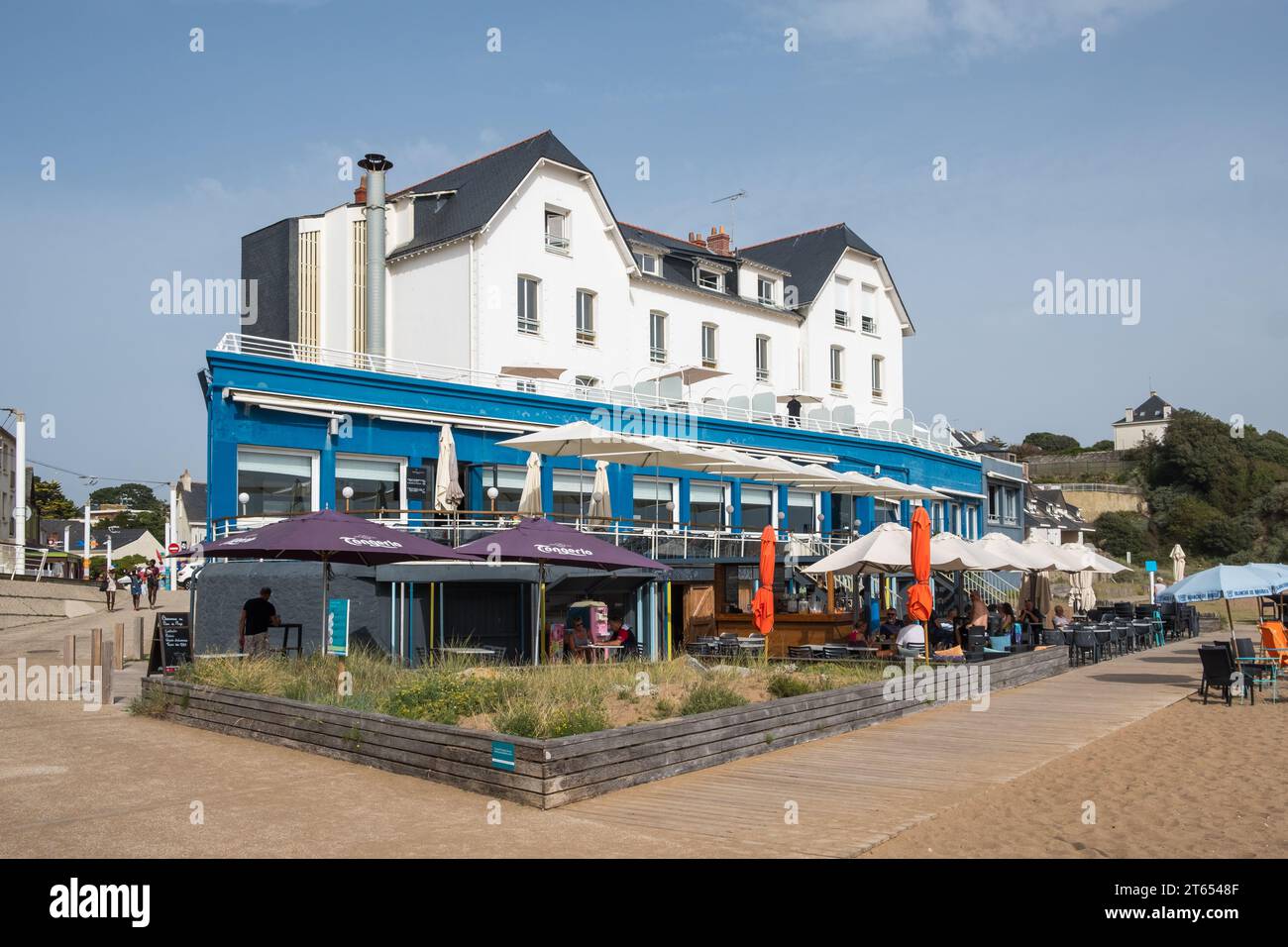 Plage de Monsieur Hulot ist der Strand in Saint Nazaire in der Bretagne, an dem der Film Mr. Hulot's Holiday gedreht wurde Stockfoto