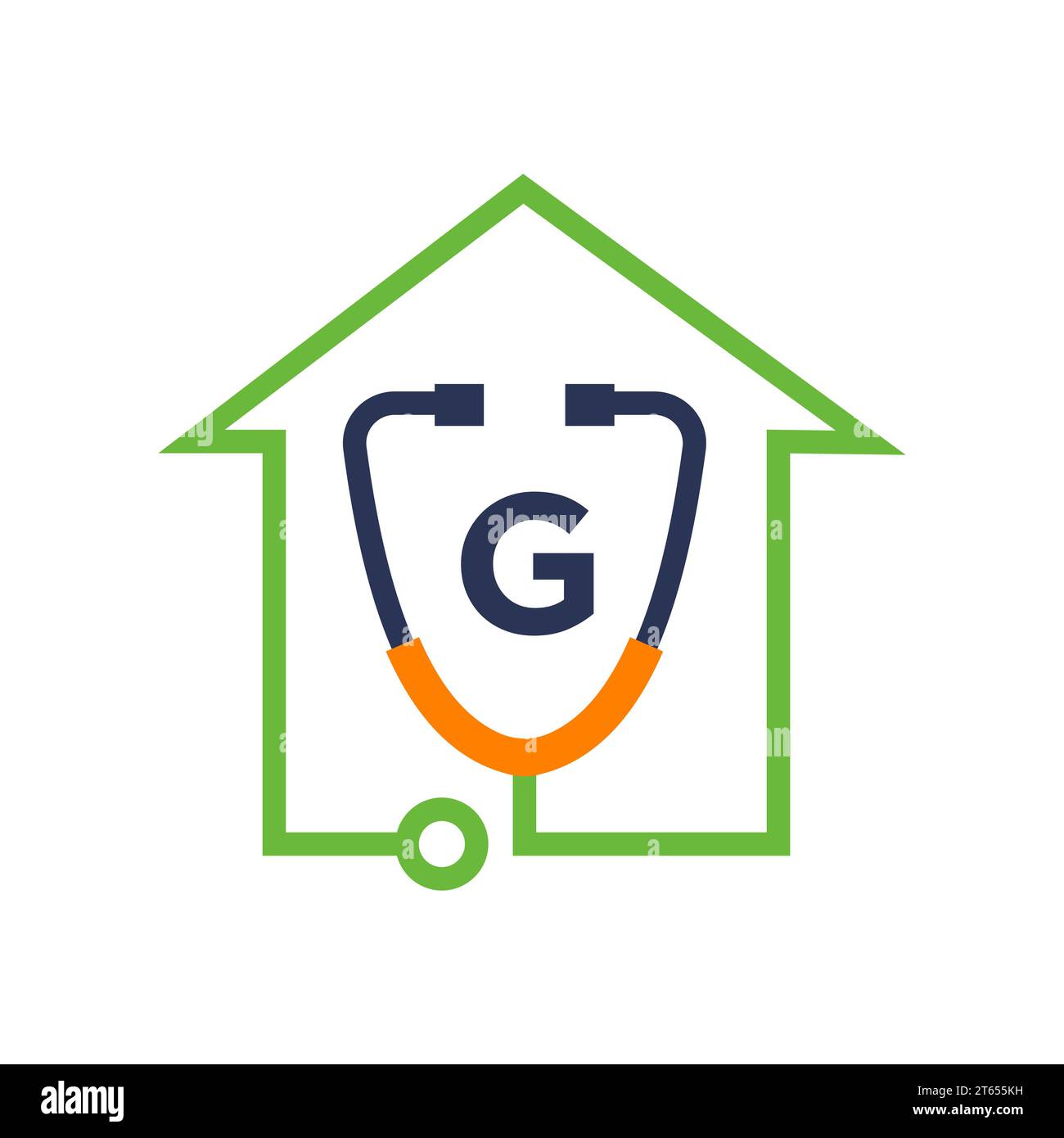 Buchstabe G Healthcare Medical Logo. Arzt und medizinisches Logotypkonzept mit Stethoskop-Zeichen Stock Vektor