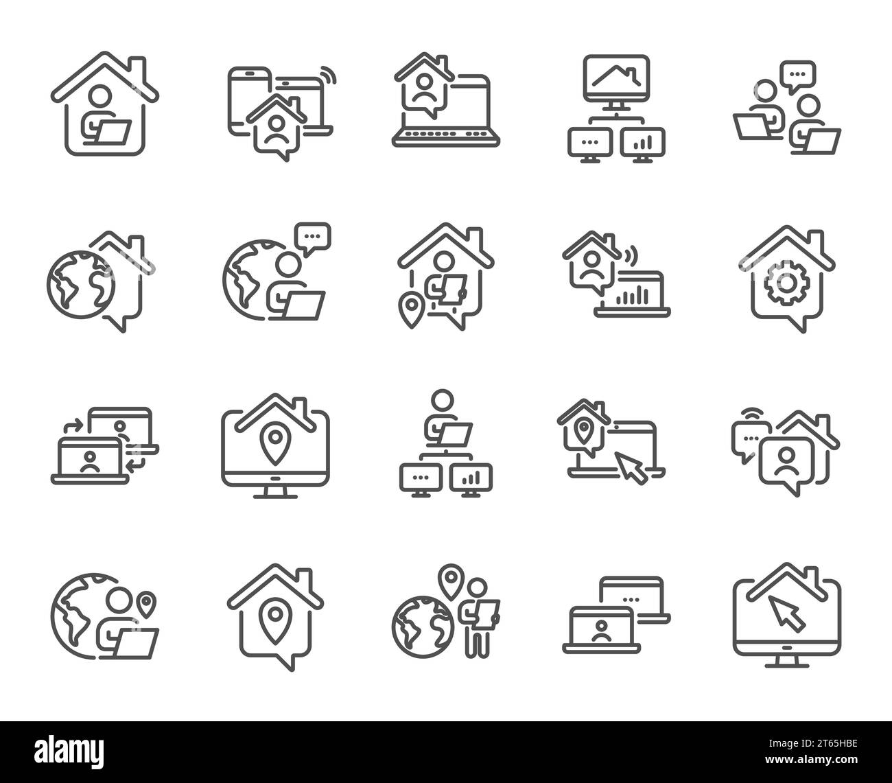 Symbole für Home-Line arbeiten. Telearbeiter, freiberuflicher Job, Büroangestellter. Bleiben Sie zu Hause. Vektor Stock Vektor