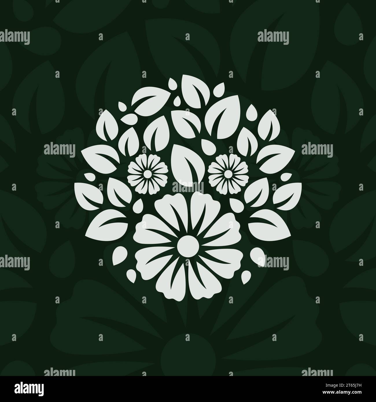 Logodesign mit Blumenblüten-Silhouette und botanischem Ornament. Vektorabbildung Stock Vektor