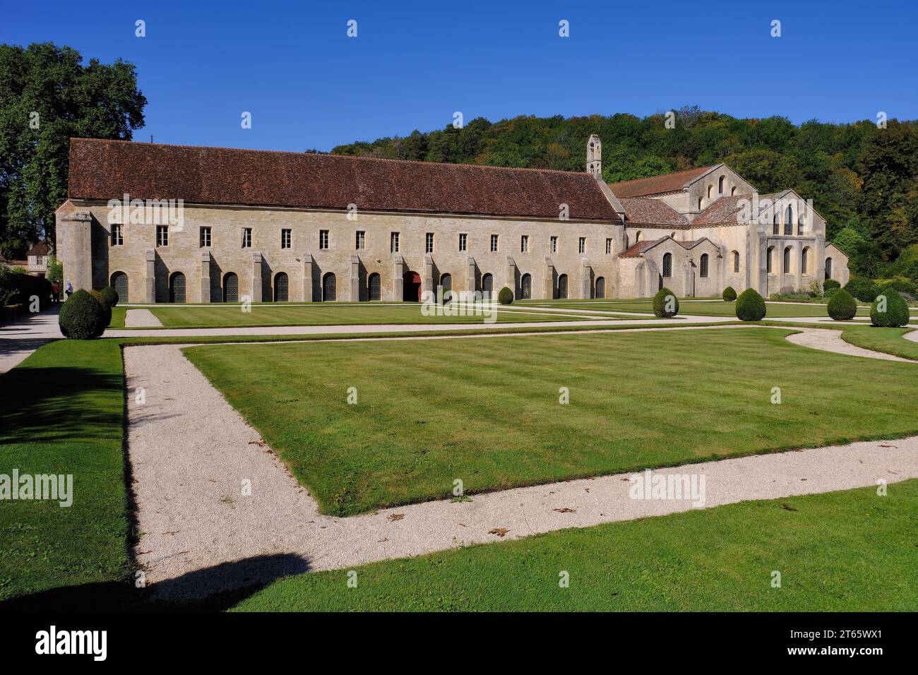 Abtei Fontenay (Abbaye de Fontenay), ehemalige Zisterzienserabtei und Gärten in Marmagne, Montbard, Burgund, Frankreich Stockfoto