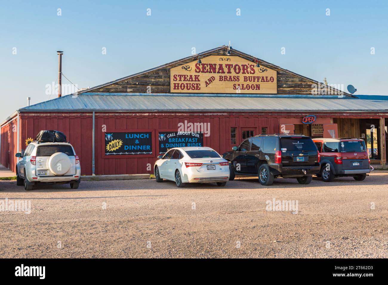 Senators Steak House und Brass Buffalo Saloon auf der Terry Bison Ranch in der Nähe von Cheyenne, Wyoming Stockfoto