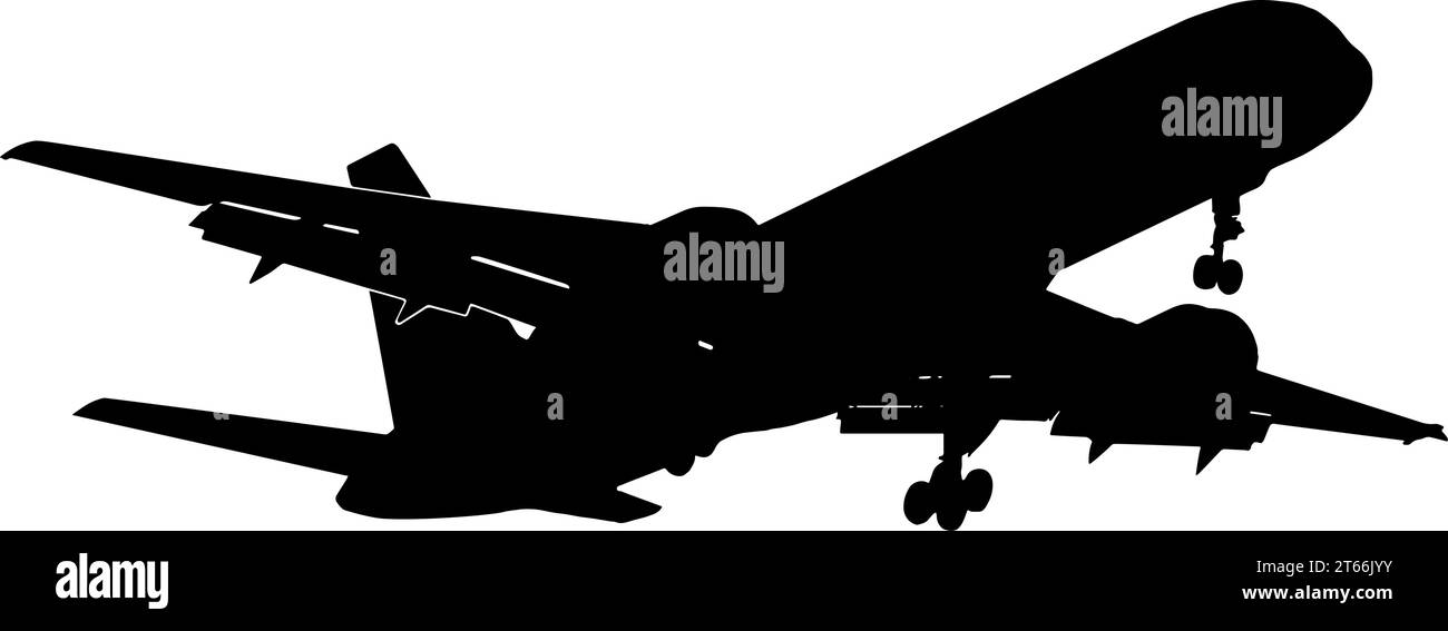Passagierflugzeug-Silhouette in Schwarz, isoliert Stock Vektor