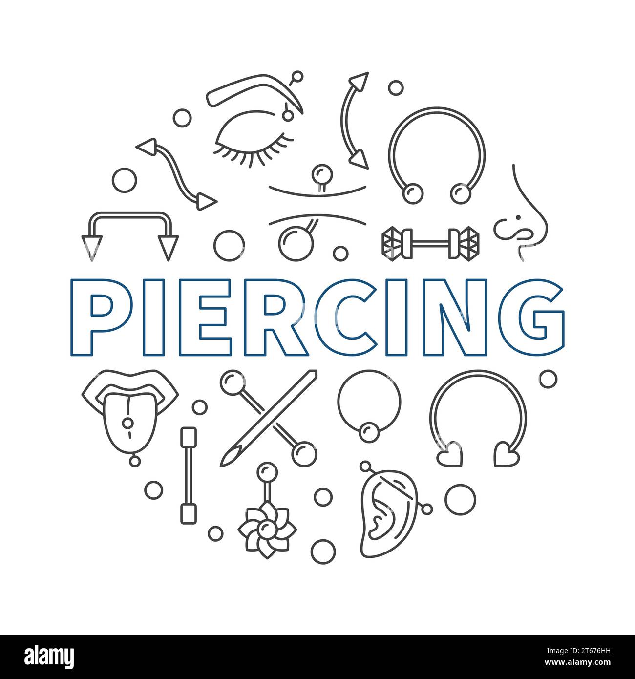 Piercing Vektor rund minimale Illustration mit Konturpiercings Konzept Icons Stock Vektor