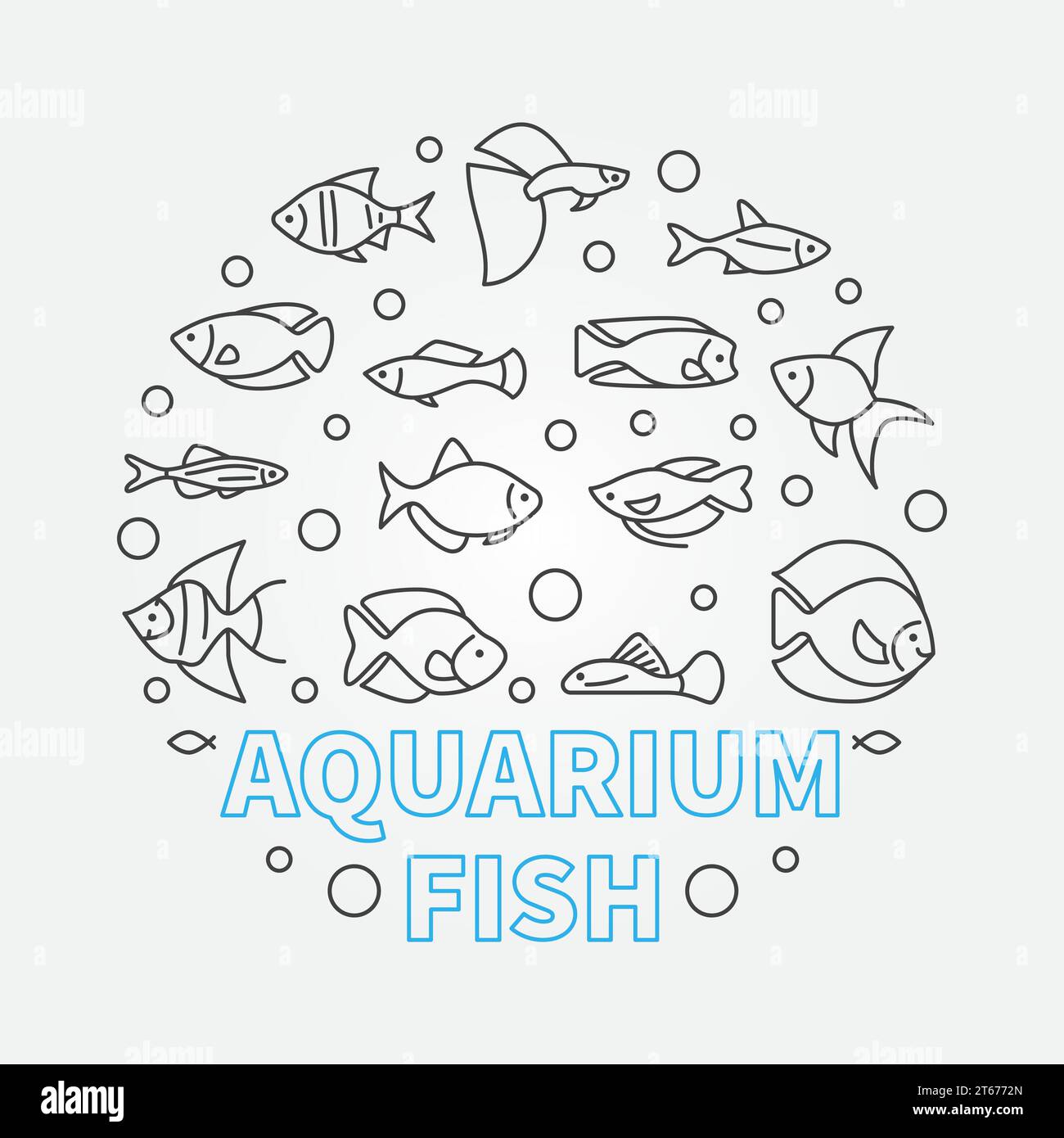 Aquariumfisch in Kreisform Vektor Aquariumistik Illustration in Umrissart Stock Vektor
