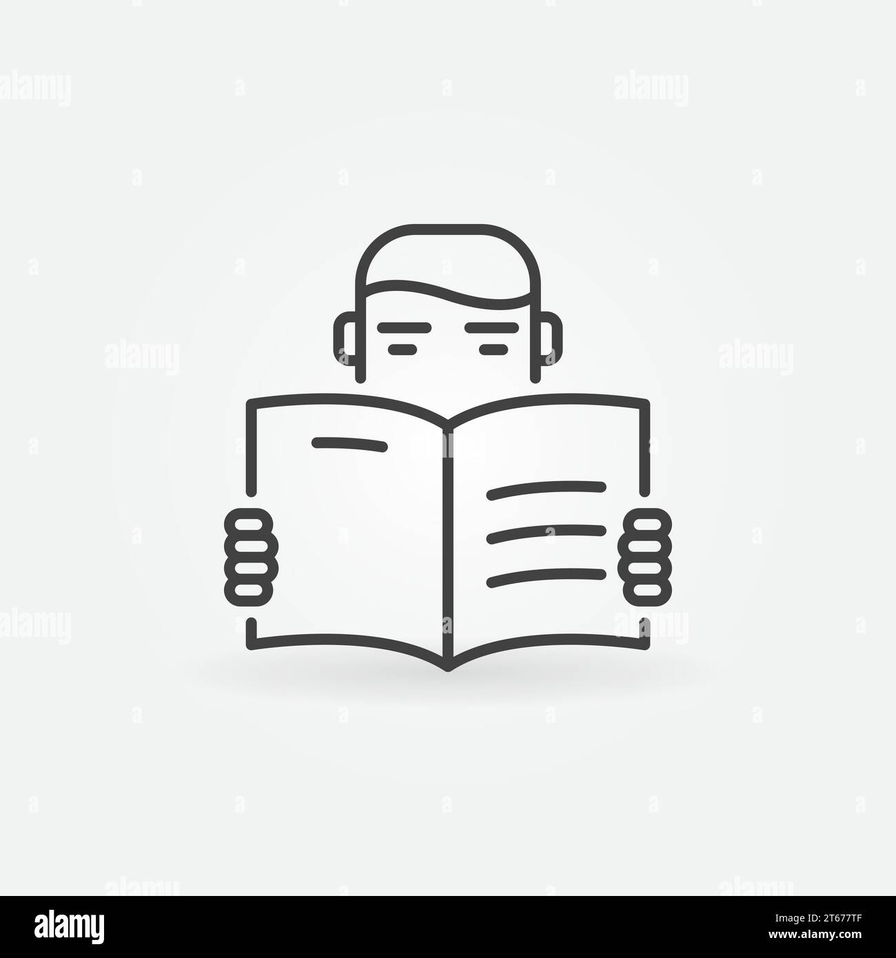Vektorsymbol lesen - ein Mann liest ein Buch-Konzeptsymbol in dünner Linie Stock Vektor