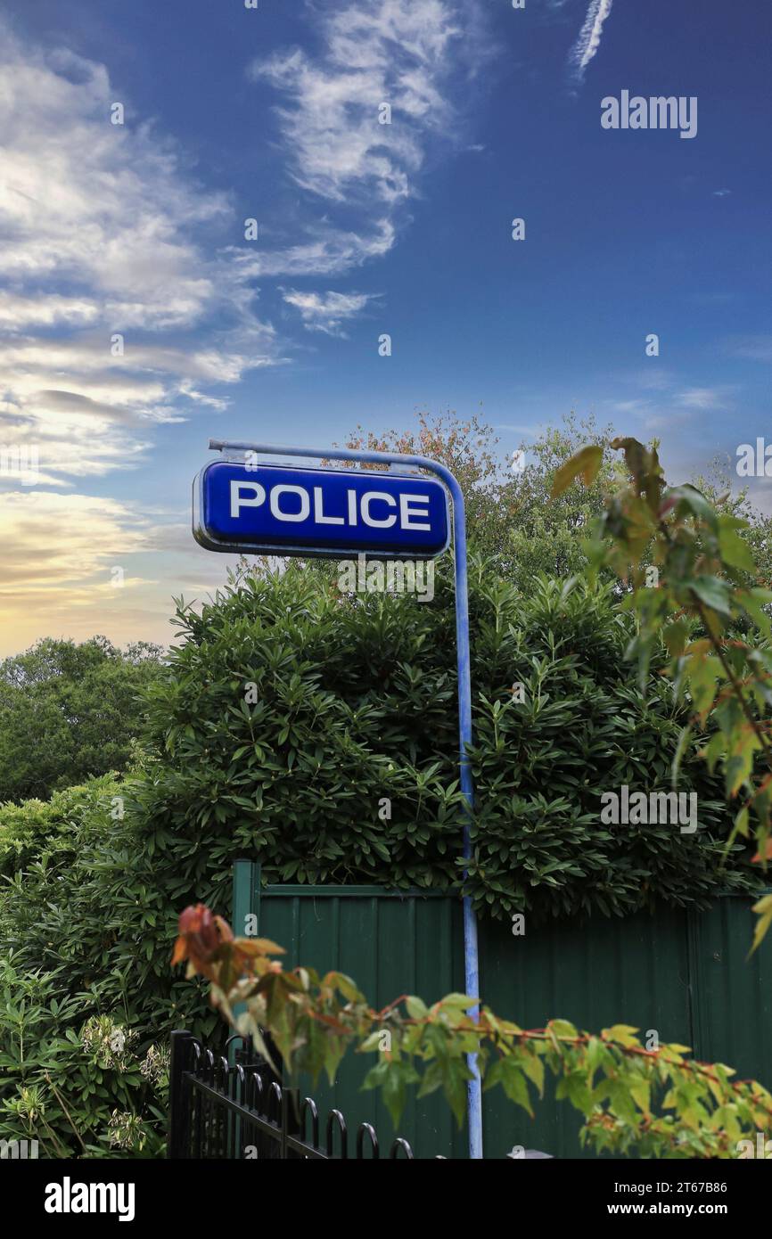 Polizeischild vor der Bundanoon Police Station, New South Wales, Australien. Stockfoto