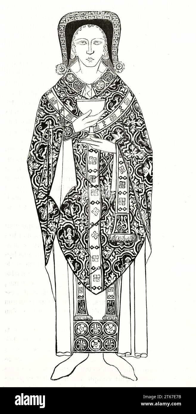 Alte Darstellung eines mittelalterlichen Kanons aus Noyon (Frankreich), der in St. begraben wurde Abtei Genevieve (Paris). Pub. Auf Magasin Pittoresque, Paris, 1851 Stockfoto